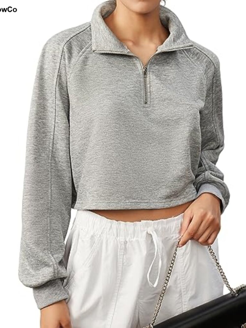 Womens Half Zip Cropped Sweatshirt Fleece Lined Collar Pullover Long Sleeve